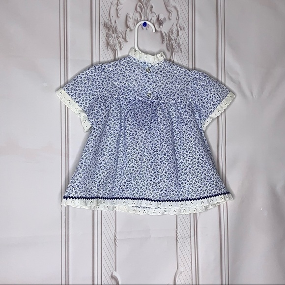 Vintage Baby’s Navy Blue and White Flowered Dress - Picture 3 of 5